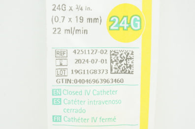 Braun 4251127-02 Introcan Safety 3 Closed IV Cath. 24G x 3/4inch (x)